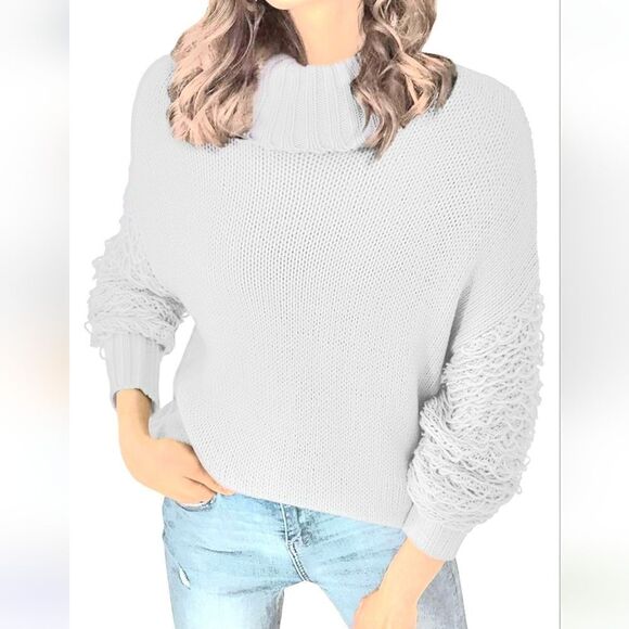 NWT PRETTYGARDEN White Fall Turtleneck Sweater Knit Pullover - Picture 1 of 4